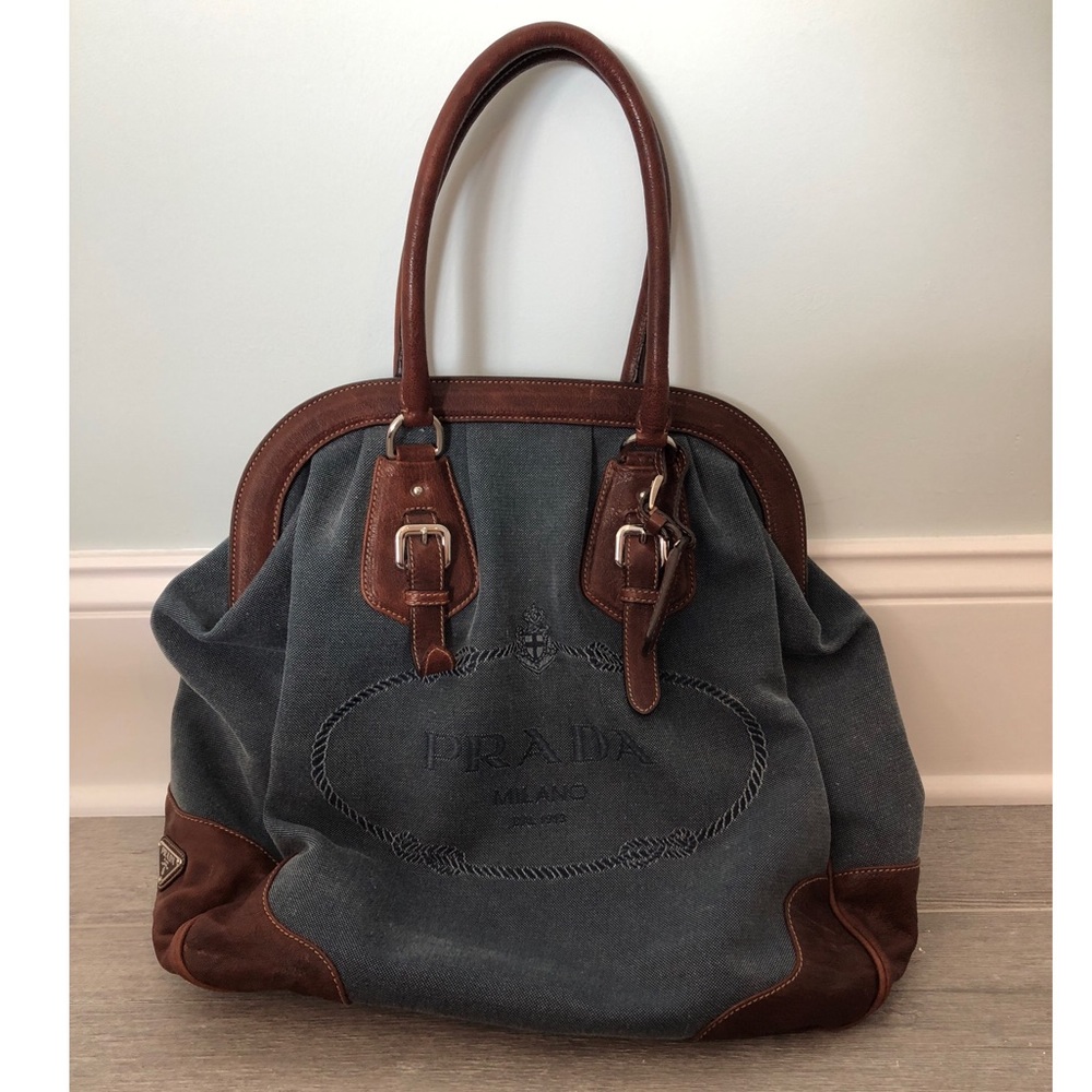 NEW Vintage Prada Milano Denim & Cocco Tote Bag